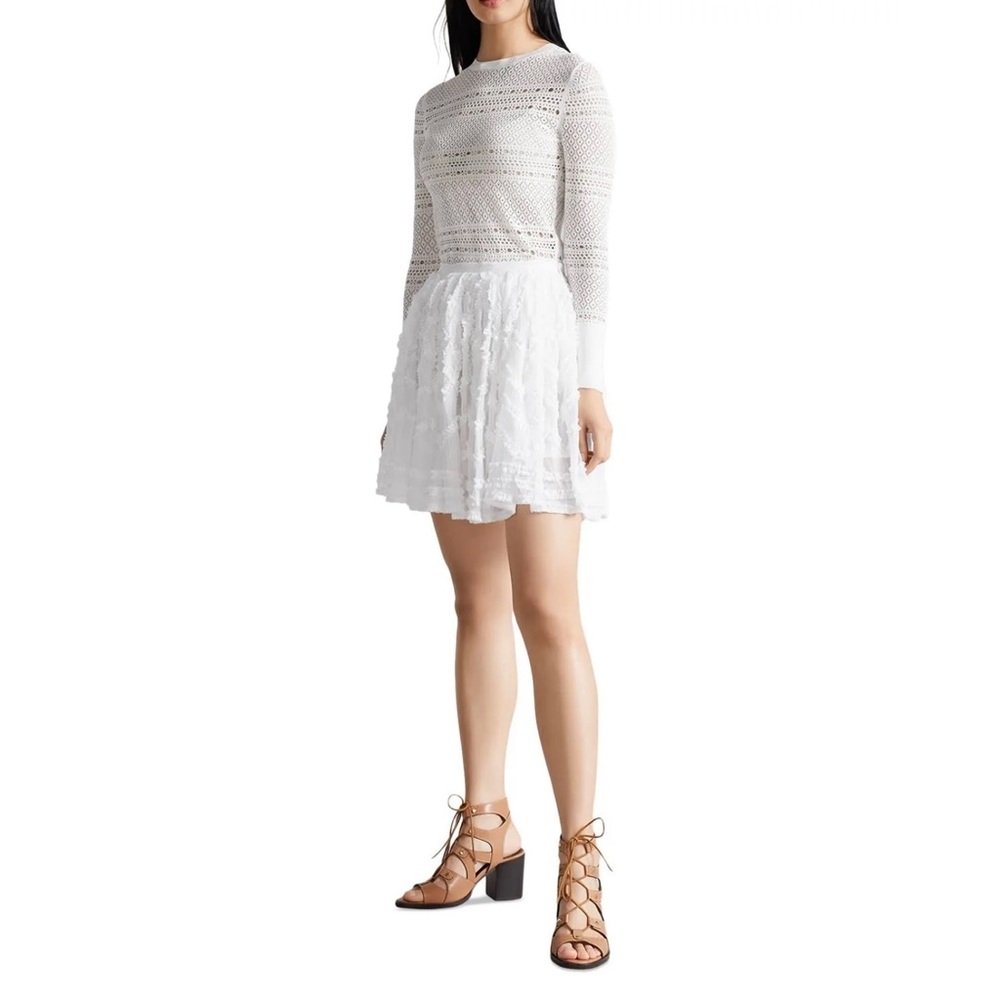 Ted Baker London Halvy Skirt in White NWOT Full Mini Skirt Micro Ruffle Detail